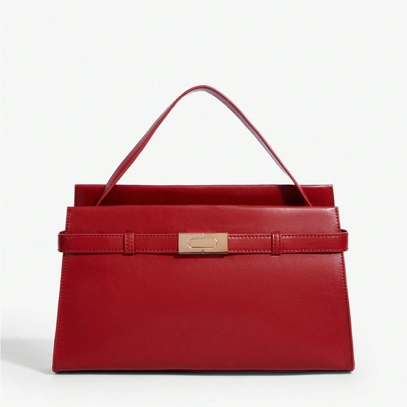 JAS Handbags - Red Top Handle Tote Bag Classic Square Bag